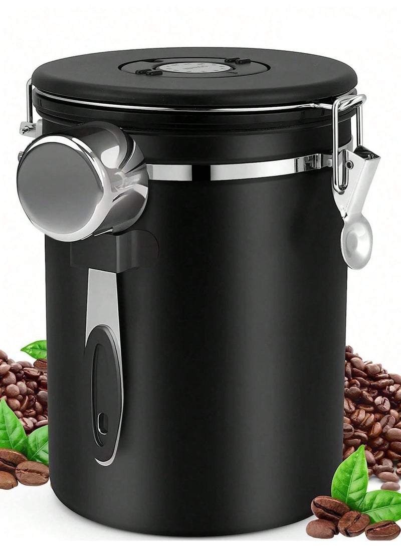 Squarecircle 1.8L Airtight Coffee Canister Stainless Steel with Date Tracker, One-Way CO2 Valve & Scoop, Large Capacity Storage for Coffee Beans & Grounds, Black - Image 1